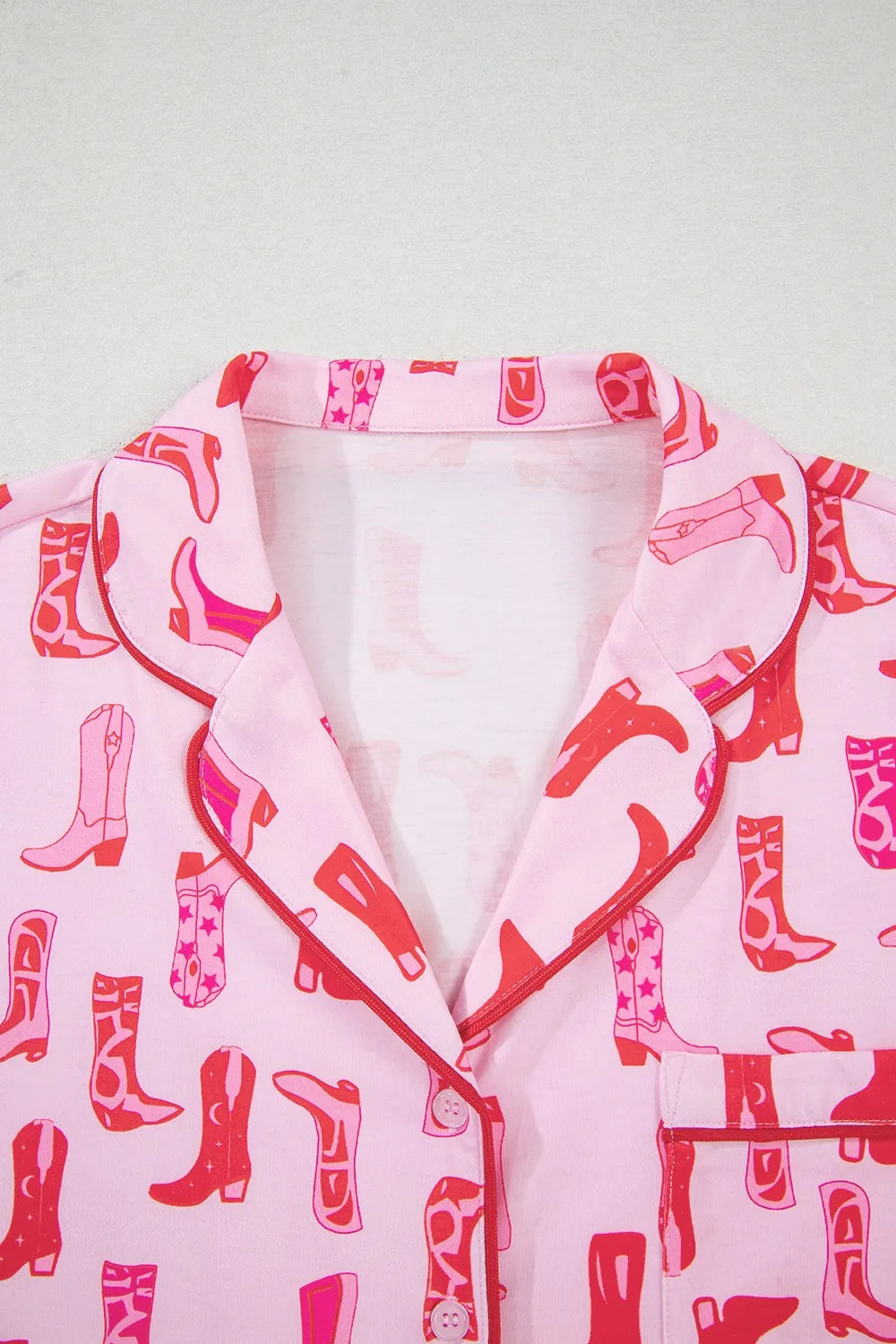 Cowgirl Boots Printed Shirt and Shorts Set - Premium Sleepwear from Trendsi - Just $60.99! Shop now at Handbags Specialist Headquarter