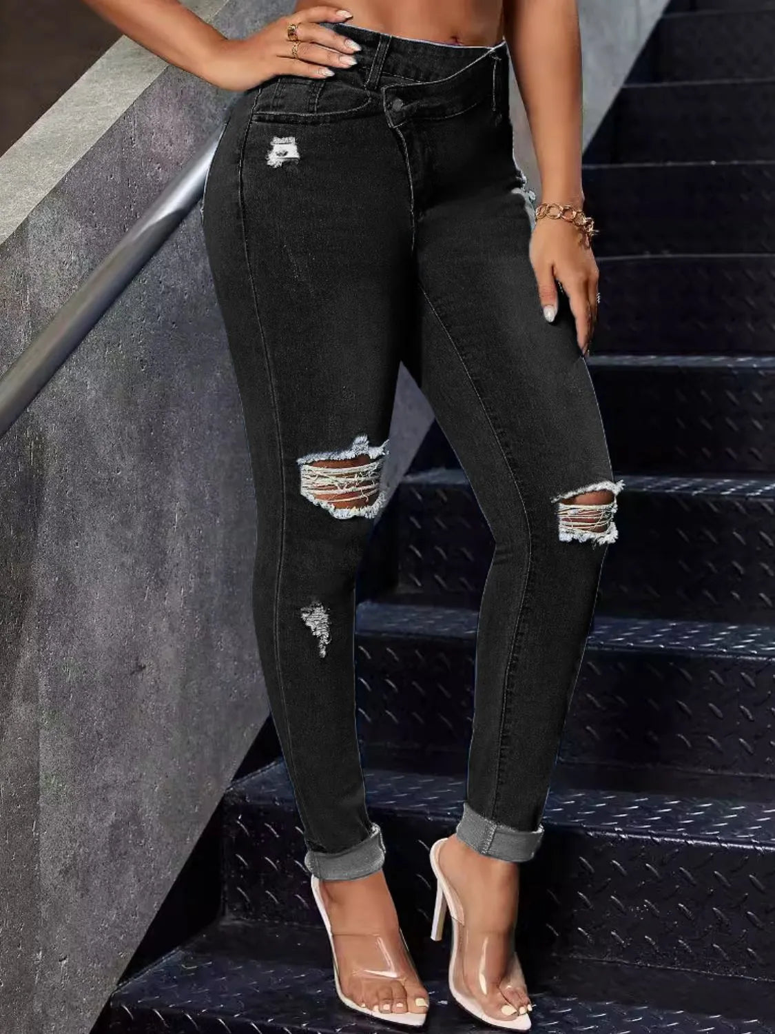 Distressed Skinny Jeans - Premium Women / Jeans & Denim from Trendsi - Just $36.62! Shop now at Handbags Specialist Headquarter