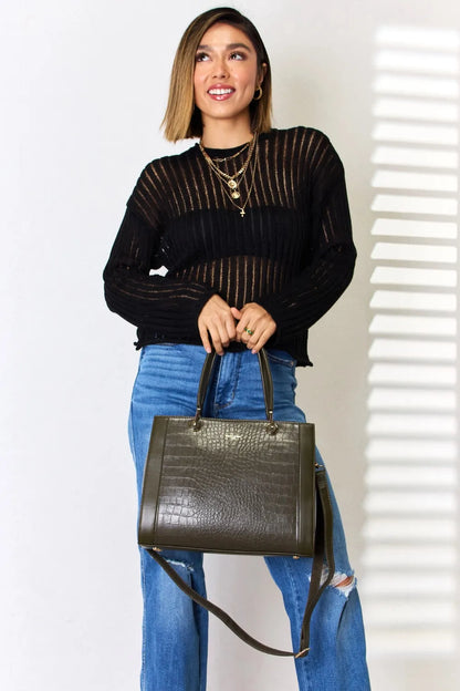 David Jones Texture PU Leather Handbag - Premium Handbags from Trendsi - Just $52.99! Shop now at Handbags Specialist Headquarter