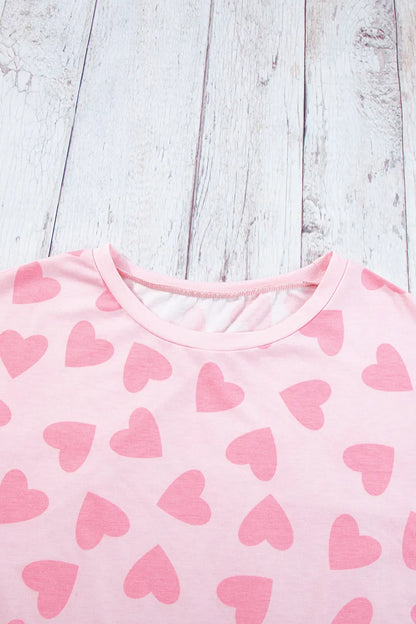 Heart Print Long Sleeve Top and Shorts Lounge Set - Premium Sleepwear from Trendsi - Just $37.99! Shop now at Handbags Specialist Headquarter