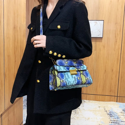 PU Leather Snakeskin Print Crossbody Bag - Premium Crossbody Bag from Trendsi - Just $35.99! Shop now at Handbags Specialist Headquarter