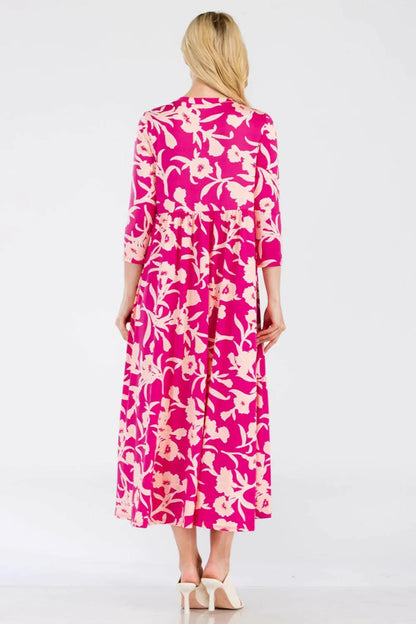Celeste Full Size Floral Round Neck Ruffle Hem Dress.
