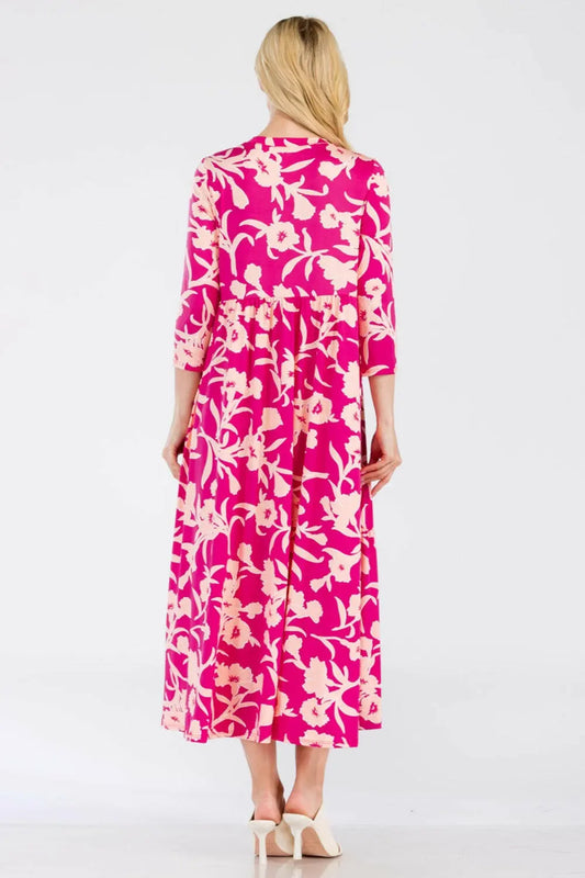 Celeste Full Size Floral Round Neck Ruffle Hem Dress.