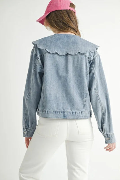 MABLE Scallop Peter Pan Collar Denim Jacket - Premium Women / Jeans & Denim from Trendsi - Just $64.90! Shop now at Handbags Specialist Headquarter