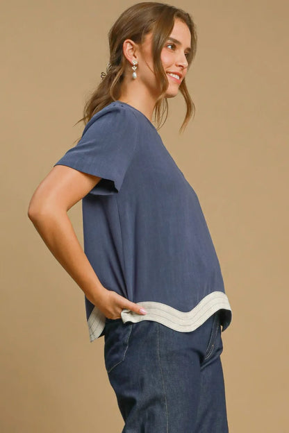 Umgee Full Size Linen Blend Scalloped Hem Top Plus Size - Premium Men's Shirts from Trendsi - Just $41.06! Shop now at Handbags Specialist Headquarter