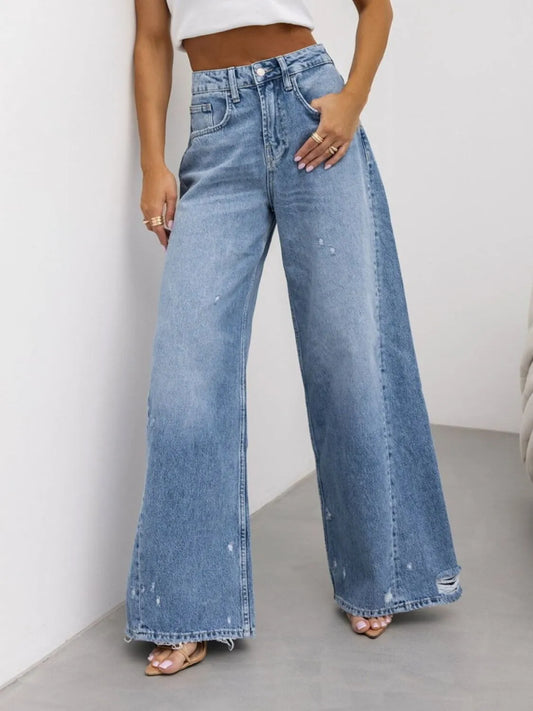 Distressed Wide Leg Jeans - Premium Women / Jeans & Denim from Trendsi - Just $35.10! Shop now at Handbags Specialist Headquarter