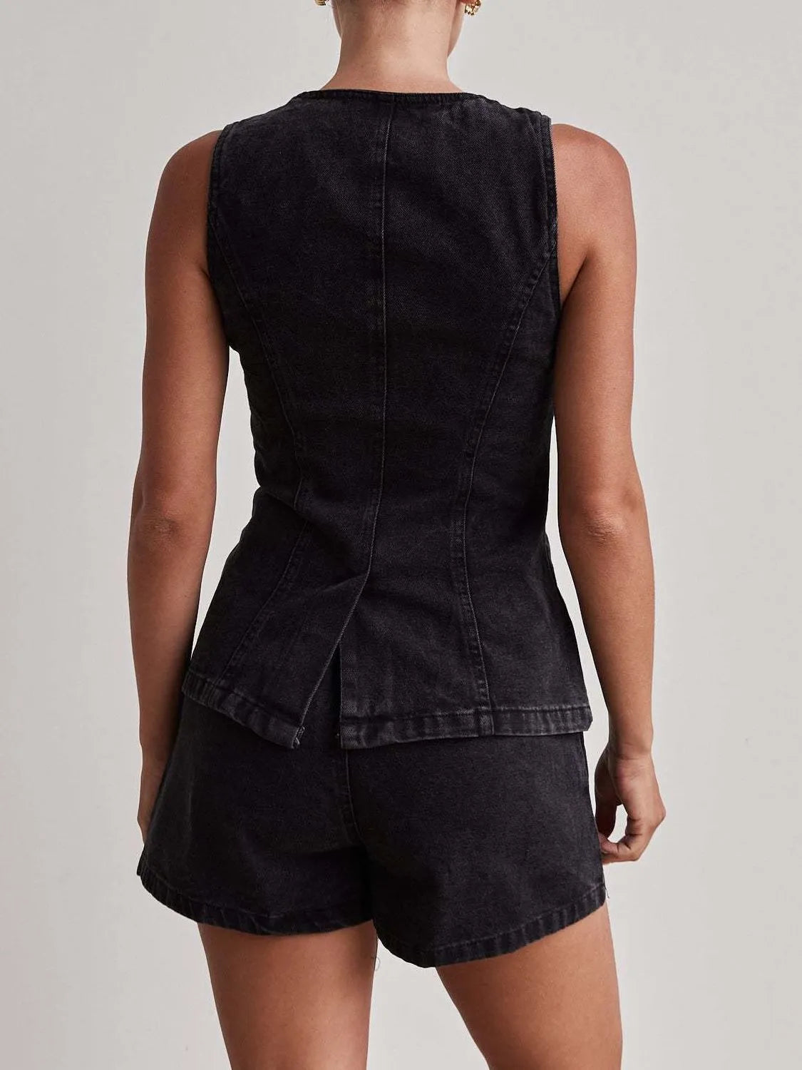 Button Down Vest and Shorts Denim Set - Premium Women / Jeans & Denim from Trendsi - Just $65.12! Shop now at Handbags Specialist Headquarter