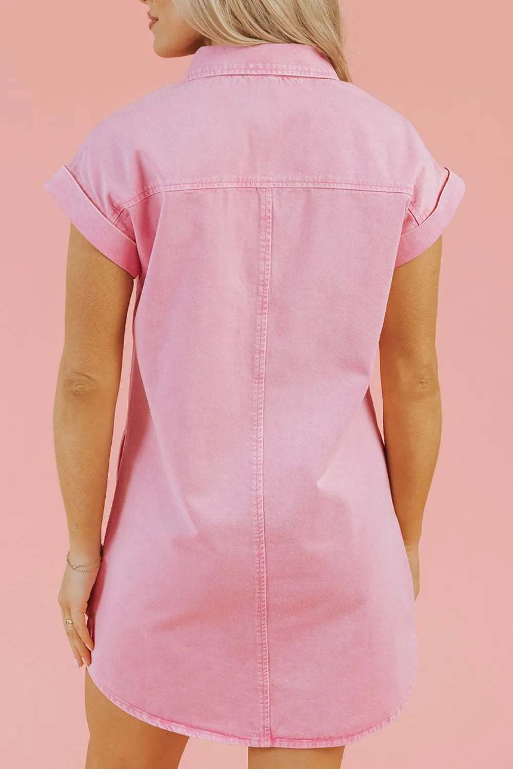 Button Down Short Sleeve Denim Dress - Premium Women / Jeans & Denim from Trendsi - Just $55.46! Shop now at Handbags Specialist Headquarter