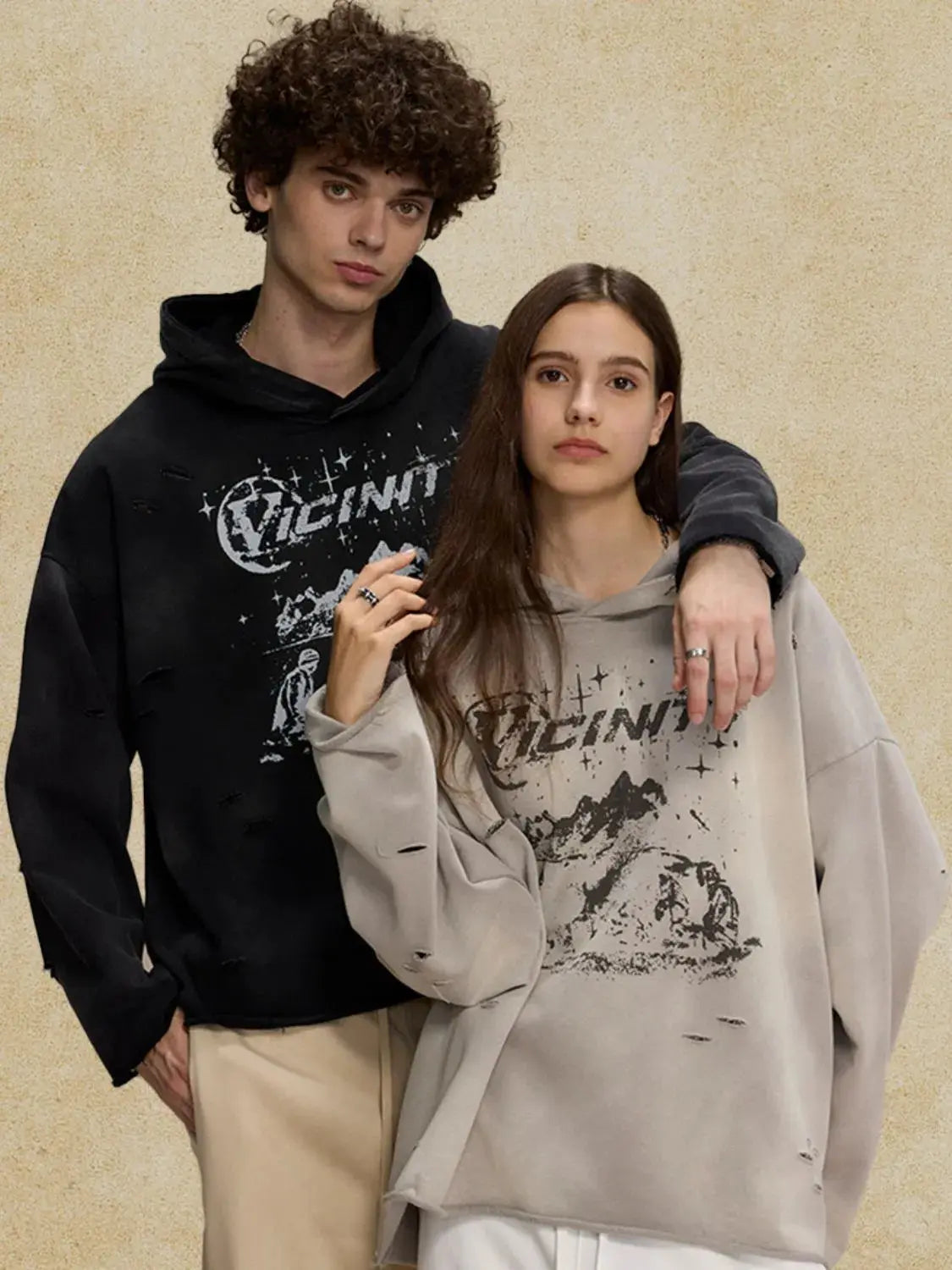 Men's Distressed Graphic Long Sleeve Hoodie.