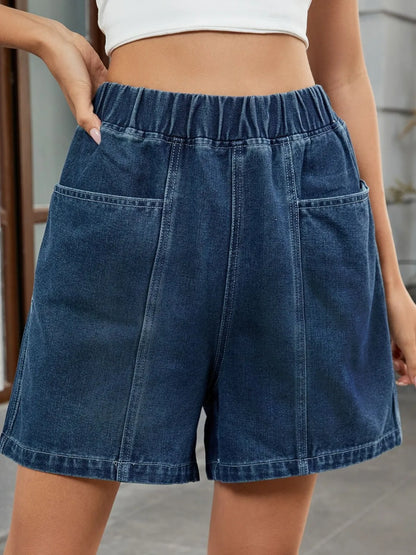 Elastic Waist Denim Shorts - Premium Women / Jeans & Denim from Trendsi - Just $20.90! Shop now at Handbags Specialist Headquarter