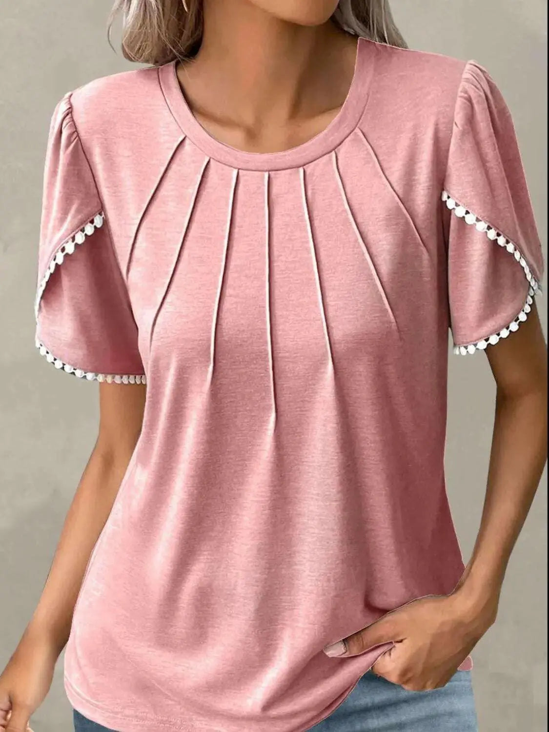 Full Size Round Neck Petal Sleeve Blouse Plus Size.