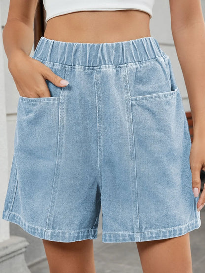 Elastic Waist Denim Shorts - Premium Women / Jeans & Denim from Trendsi - Just $20.90! Shop now at Handbags Specialist Headquarter