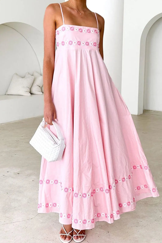 Floral Embroidered Spaghetti Strap Maxi Dress - Premium Maxi Dress from Trendsi - Just $47.99! Shop now at Handbags Specialist Headquarter