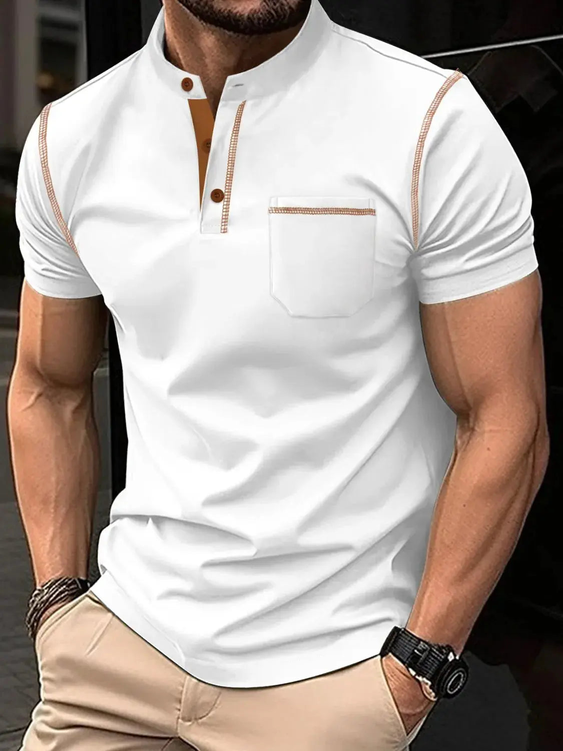 Men's Full Size Button Detail Short Sleeve Polo Plus Size.