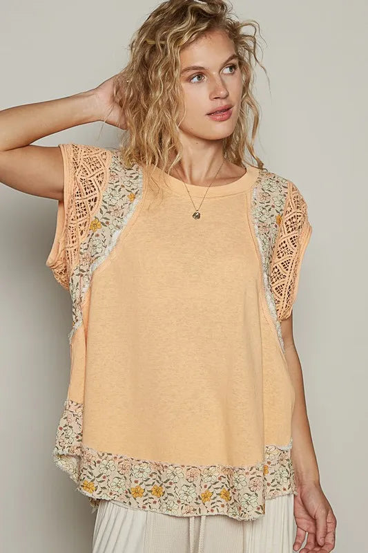 POL Floral Frayed Hem Crochet Cap Sleeve Top - Premium Women / Jeans & Denim from Trendsi - Just $55.08! Shop now at Handbags Specialist Headquarter