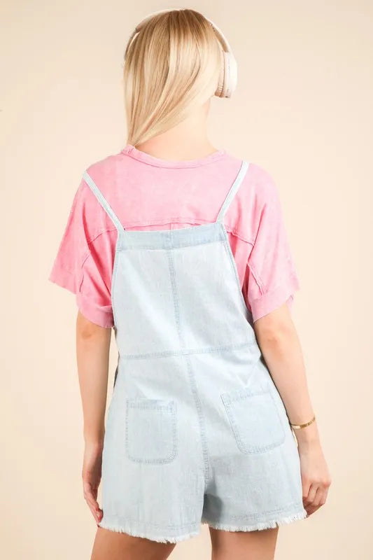 VERY J Mineral Washed Denim Casual Romper - Premium Women / Jeans & Denim from Trendsi - Just $40! Shop now at Handbags Specialist Headquarter