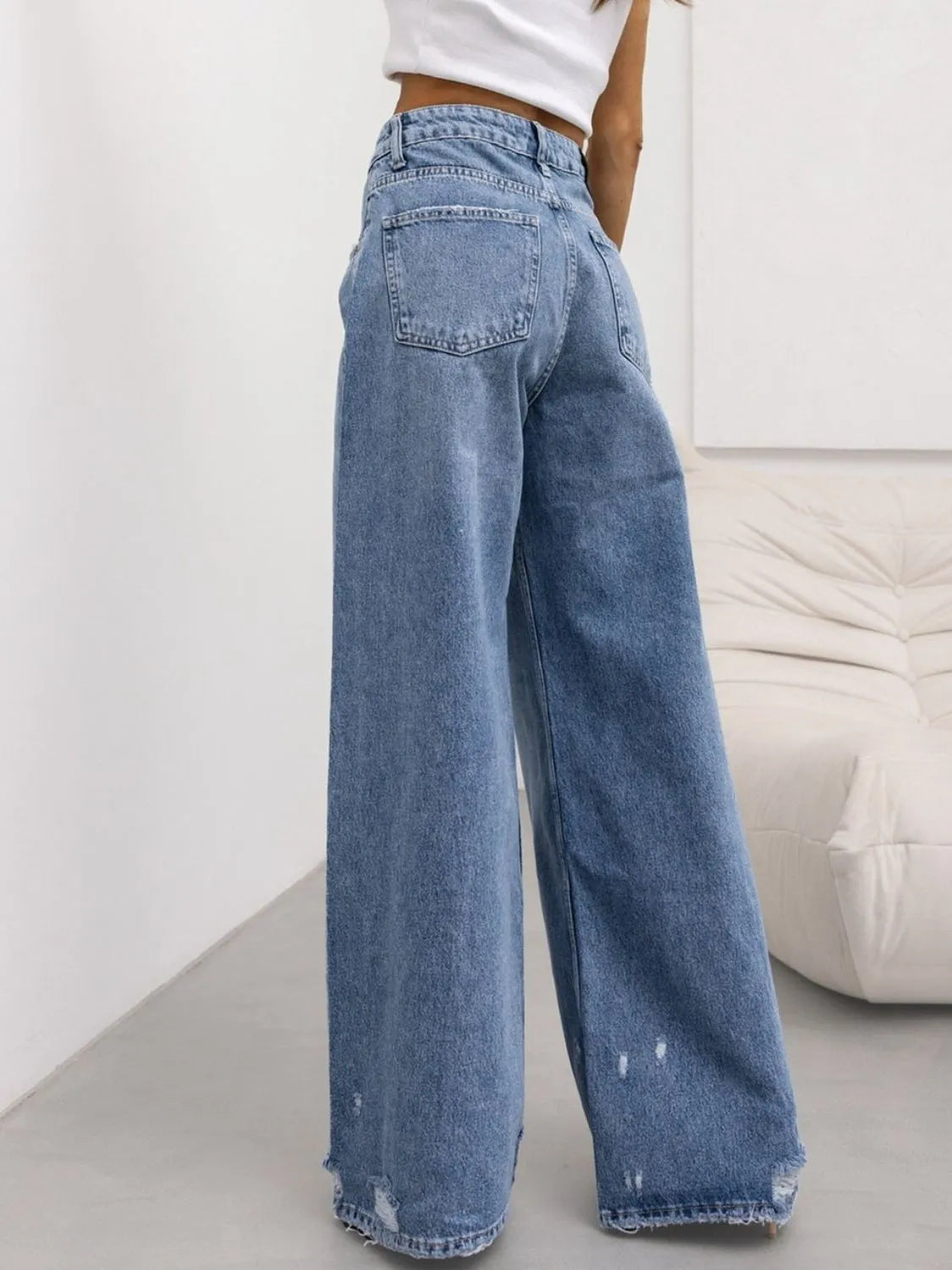 Distressed Wide Leg Jeans - Premium Women / Jeans & Denim from Trendsi - Just $35.10! Shop now at Handbags Specialist Headquarter