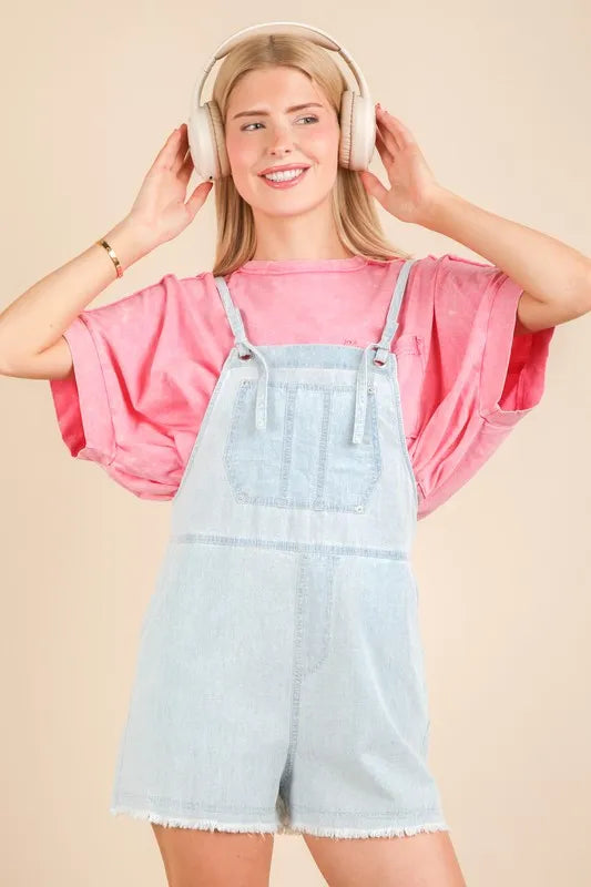 VERY J Mineral Washed Denim Casual Romper - Premium Women / Jeans & Denim from Trendsi - Just $40! Shop now at Handbags Specialist Headquarter