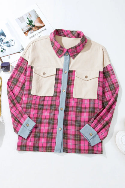 Plus Size Plaid Collared Neck Long Sleeve Shirt - Premium Plus Size Shirts from Trendsi - Just $45.14! Shop now at Handbags Specialist Headquarter