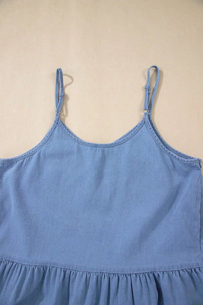Ruffled Spaghetti Straps Denim Tank Top - Premium Women / Jeans & Denim from Trendsi - Just $28.70! Shop now at Handbags Specialist Headquarter