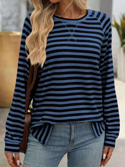 Mandy Striped Round Neck Long Sleeve T-Shirt - Premium Women / Tops from Trendsi - Just $24.72! Shop now at Handbags Specialist Headquarter