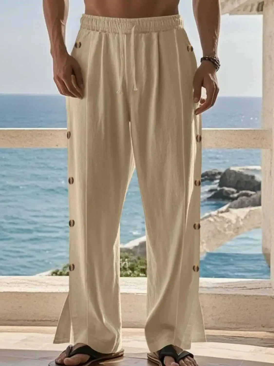 Men's Full Size Side Button Wide Leg Pants Plus Size.