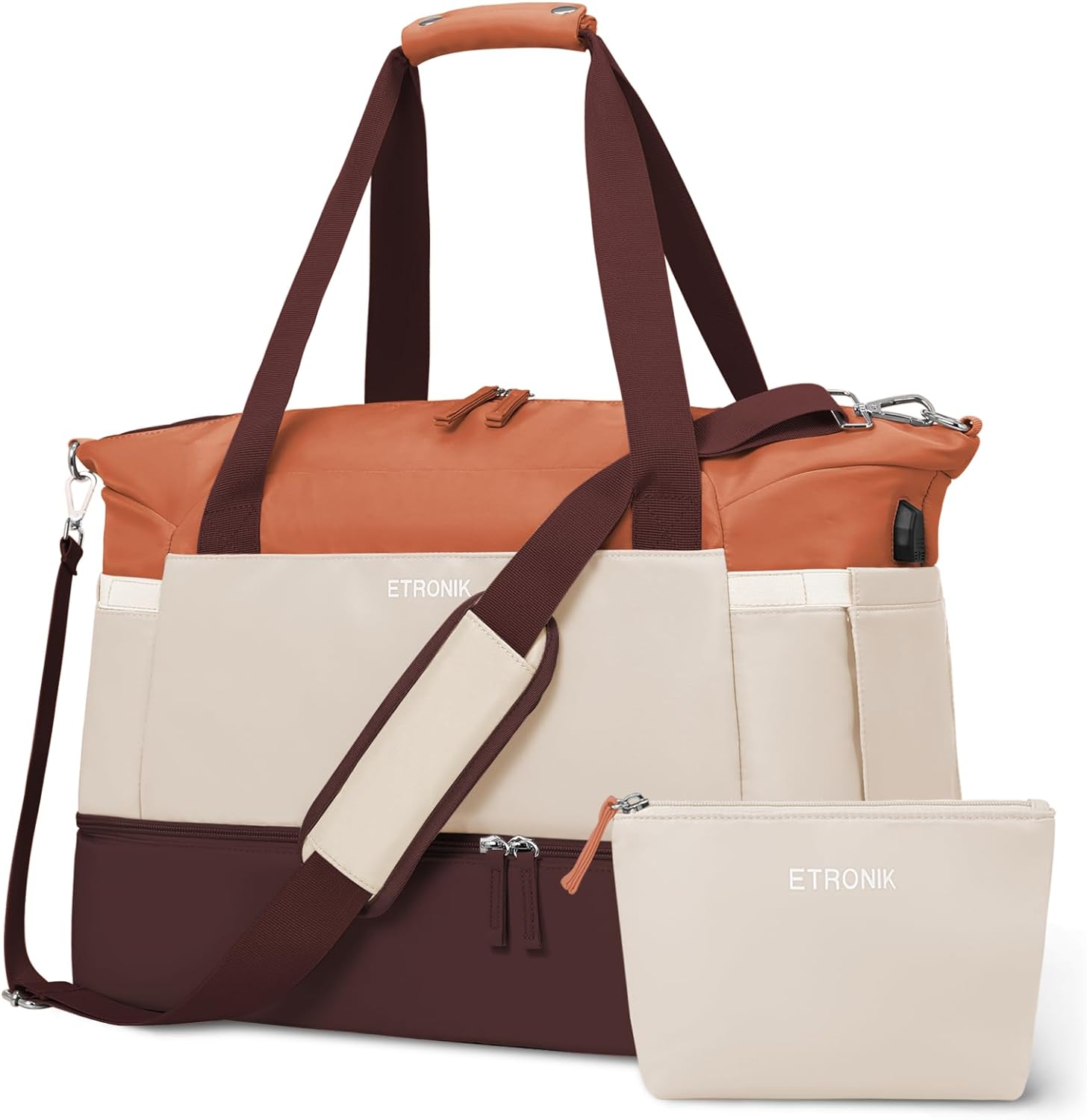 ETRONIK Gym Bag for Women, Travel Duffel Bag with USB Charging Port, Weekender Overnight Bag with Wet Pocket and Shoes Compartment for Women, Travel, Gym, Yoga (Beige) - Premium Duffels from Visit the ETRONIK Store - Just $43.99! Shop now at Handbags Specialist Headquarter