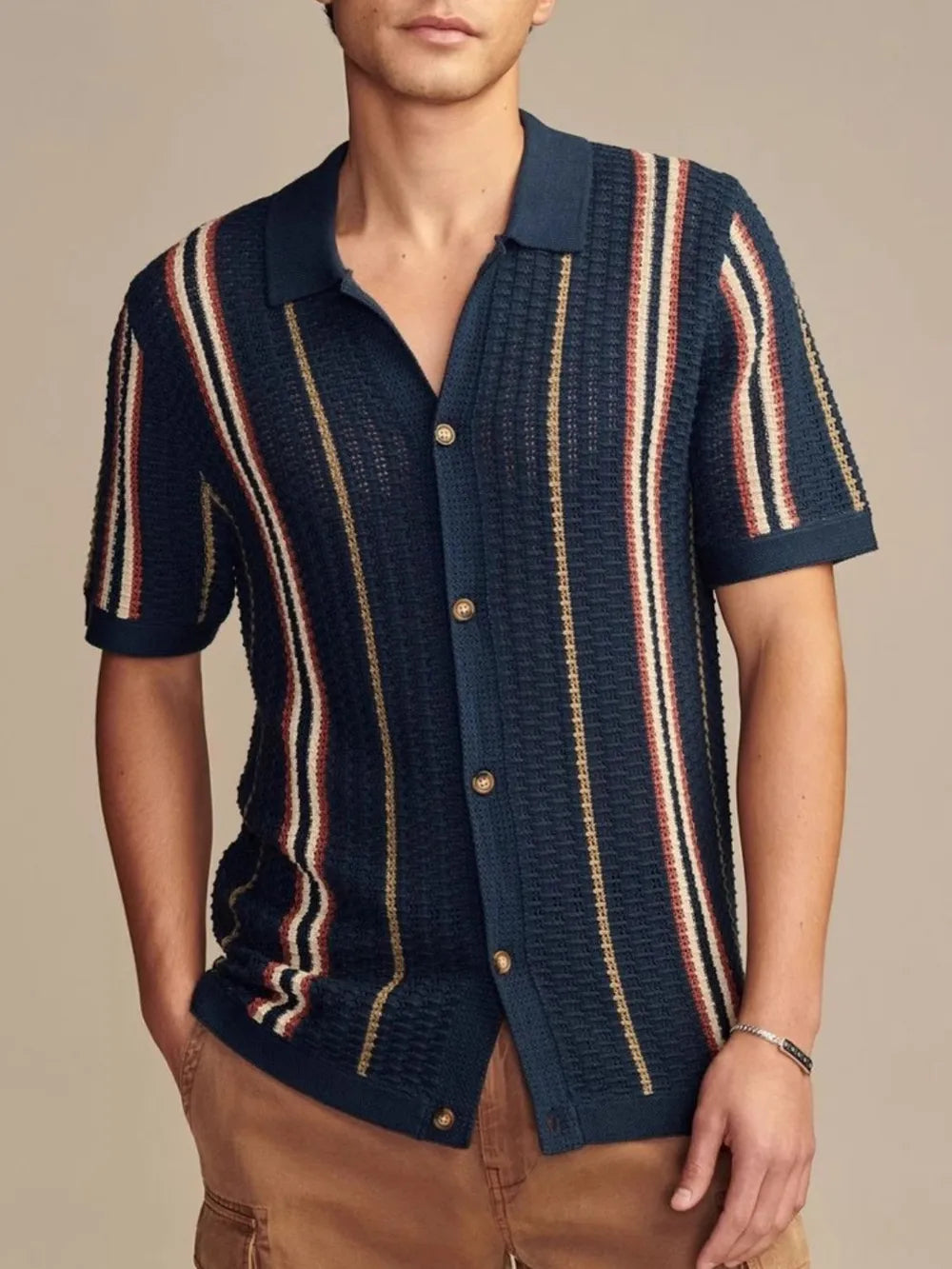 Men's Plus Size Striped Collared Neck Short Sleeve Shirt - Premium Men's Shirt's from Trendsi - Just $45.78! Shop now at Handbags Specialist Headquarter