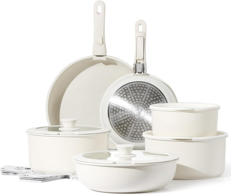 11pcs Pots and Pans Set, Nonstick Cookware Sets Detachable Handle, Induction RV Kitchen Set Removable Handle, Oven Safe, Cream White - Premium Cookware from Visit the CAROTE Store - Just $139.99! Shop now at Handbags Specialist Headquarter