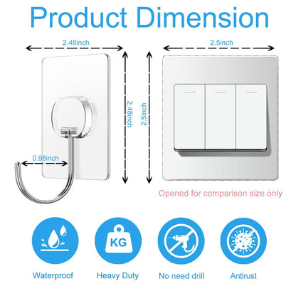 Heavy Duty Transparent Wall Hooks - 8 Pack