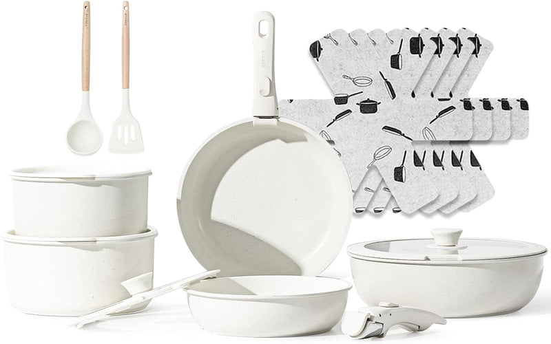 CAROTE Nonstick Cookware Sets, Non Stick Pots and Pans Set Detachable Handle, Kitchen Cookware Sets with Removable Handle, Stackable RV Cookware for Campers, Oven Safe (White 5 PCS) - Premium Cookware from Visit the CAROTE Store - Just $55.99! Shop now at Handbags Specialist Headquarter