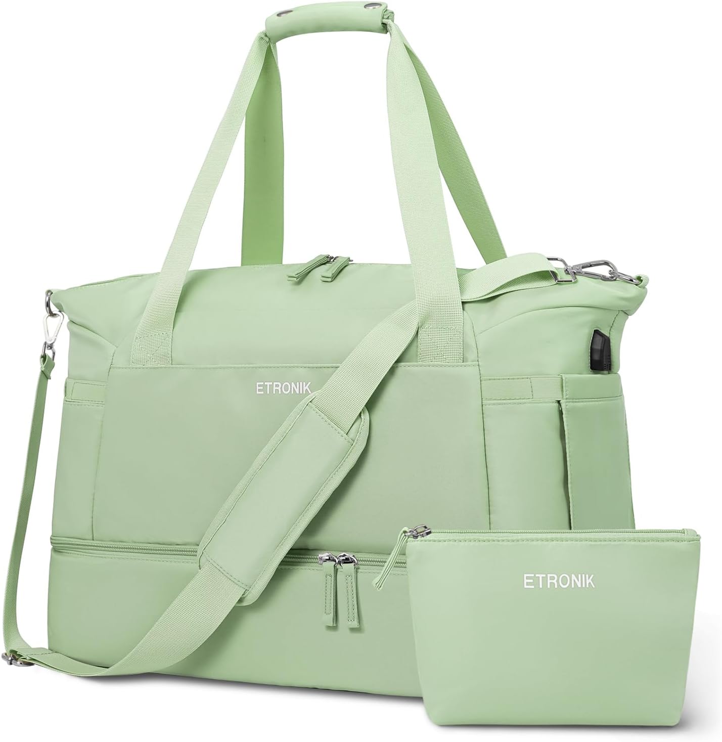 ETRONIK Gym Bag for Women, Travel Duffel Bag with USB Charging Port, Weekender Overnight Bag with Wet Pocket and Shoes Compartment for Women, Travel, Gym, Yoga (Beige) - Premium Duffels from Visit the ETRONIK Store - Just $43.99! Shop now at Handbags Specialist Headquarter
