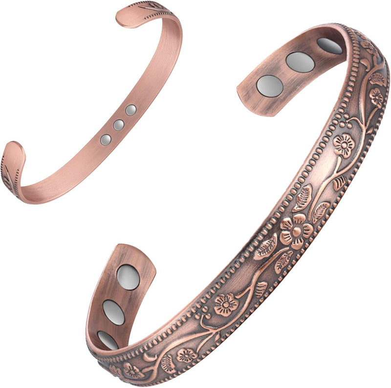 Feraco Copper Bracelet for Women Arthritis & Joint, Magnetic Bracelets for Women Pain Relief, 99.99% Pure Copper Cuff Bangle with 3500 Gauss Healing Magnets, Adjustable, Vintage Flower Collection - Premium Bracelet from Visit the Feraco Store - Just $20.99! Shop now at Handbags Specialist Headquarter