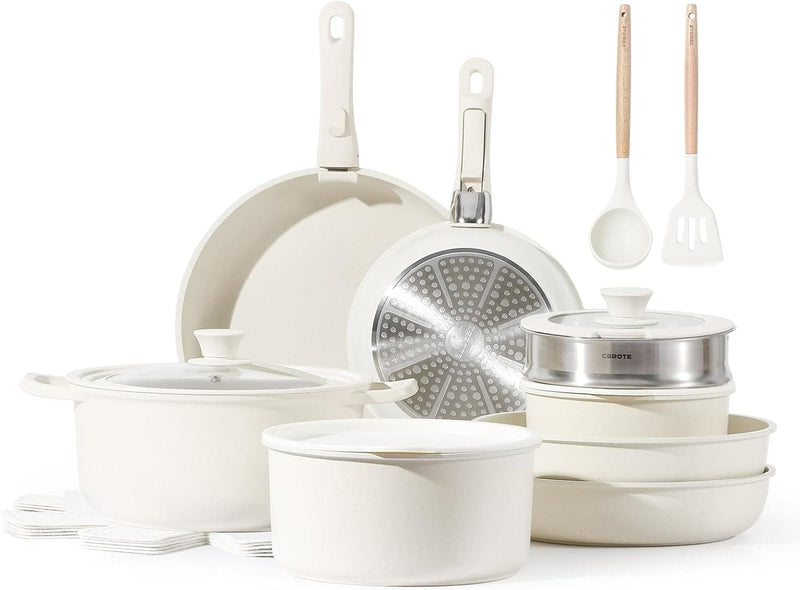 11pcs Pots and Pans Set, Nonstick Cookware Sets Detachable Handle, Induction RV Kitchen Set Removable Handle, Oven Safe, Cream White - Premium Cookware from Visit the CAROTE Store - Just $139.99! Shop now at Handbags Specialist Headquarter