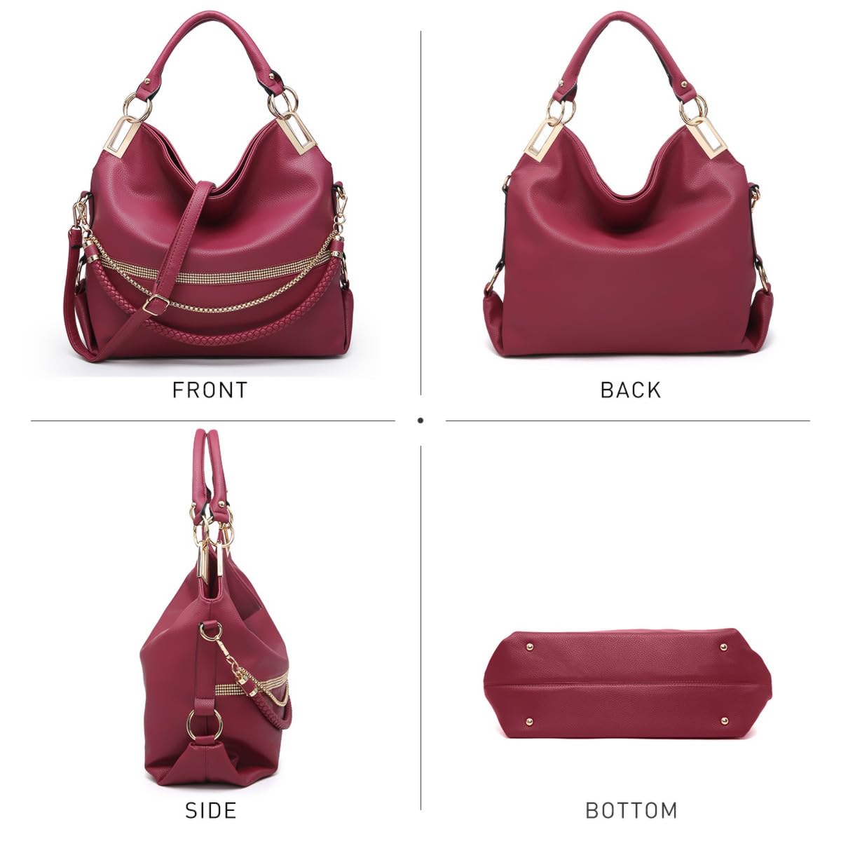 Dasein Luxe Vegan Hobo Bag with Rhinestones