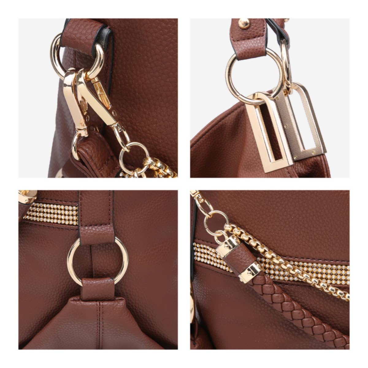 Dasein Luxe Vegan Hobo Bag with Rhinestones