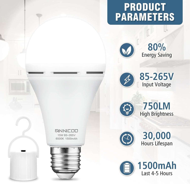 1500mAh Rechargeable Emergency Light Bulbs for Power Outage 15W 80W Equivalent Battery Backup LED Bulbs for Power Failure, Camping, Hiking, Hurricane(6500K Daylight 4Pack) - Premium LIGHTING from Visit the FanNicoo Store - Just $19.99! Shop now at Handbags Specialist Headquarter