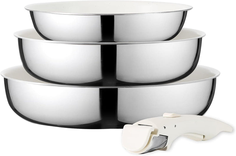 CAROTE Nonstick Cookware Sets, Non Stick Pots and Pans Set Detachable Handle, Kitchen Cookware Sets with Removable Handle, Stackable RV Cookware for Campers, Oven Safe (White 5 PCS) - Premium Cookware from Visit the CAROTE Store - Just $55.99! Shop now at Handbags Specialist Headquarter