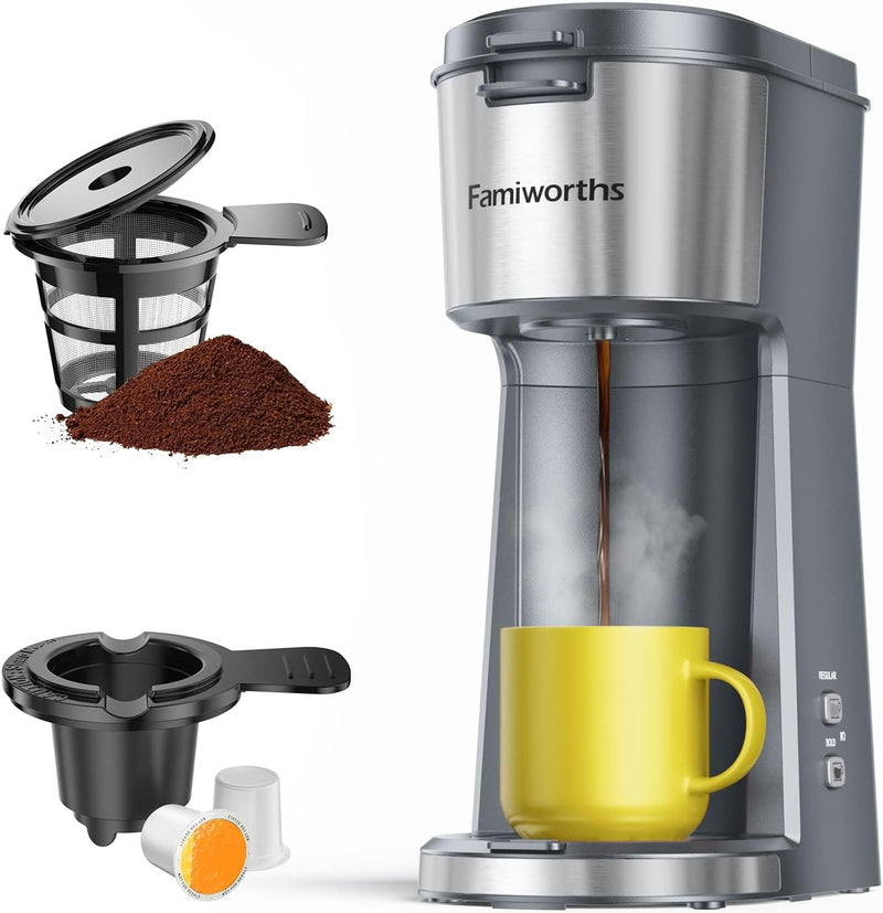 Famiworths Mini Coffee Maker Single Serve, Instant One Cup for K Cup & Ground Coffee, 6 to 12 Oz Brew Sizes, Capsule Coffee Machine with Water Window and Descaling Reminder, Black - Premium Coffee Maker from Visit the Famiworths Store - Just $71.99! Shop now at Handbags Specialist Headquarter