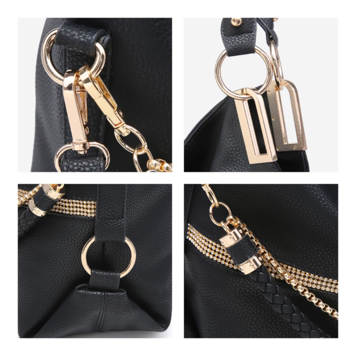 Dasein Luxe Vegan Hobo Bag with Rhinestones