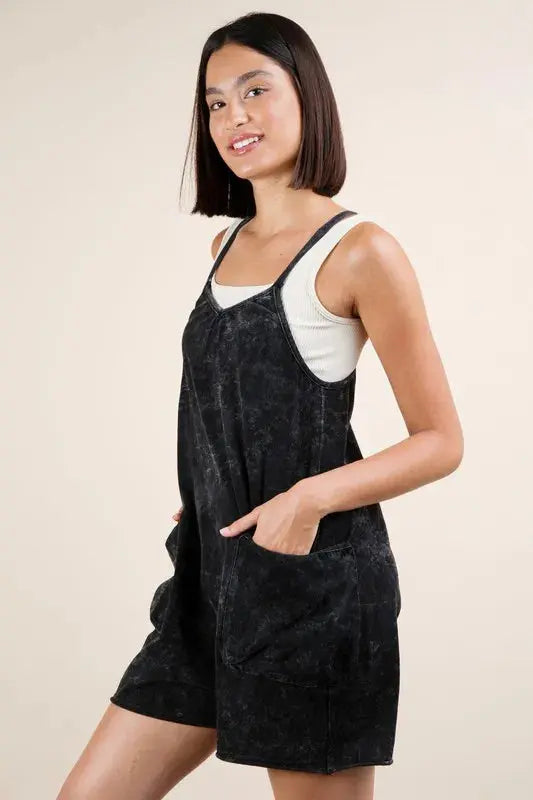 VERY J Plus Size Mineral Washed Sleeveless Knit Romper.