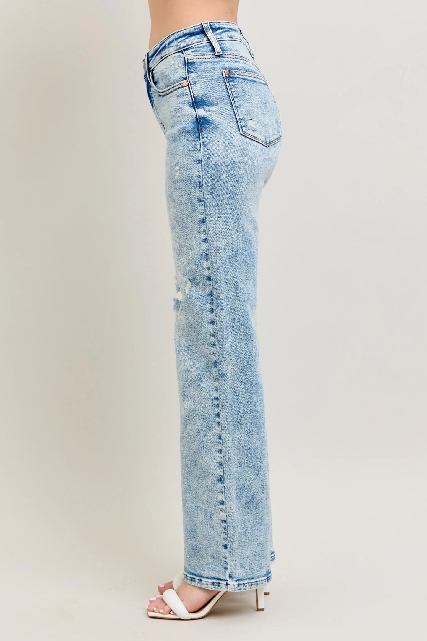 Judy Blue Full Size Hw Mineral Wash Destroy 90's Straight Jeans Plus Size - Premium Women / Jeans & Denim from Trendsi - Just $69.99! Shop now at Handbags Specialist Headquarter