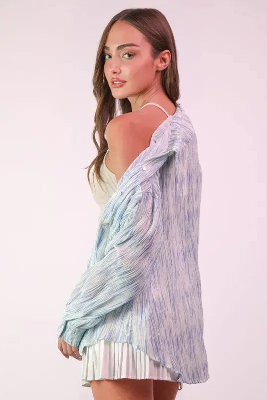 VERY J Plus Size Oversized Printed Button Up Shirt.