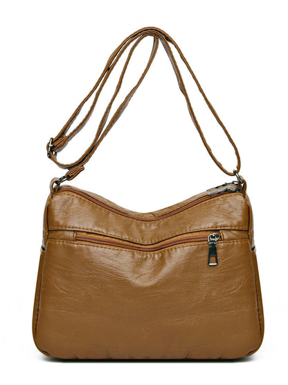 PU Leather Ruched Adjustable Strap Shoulder Bag.