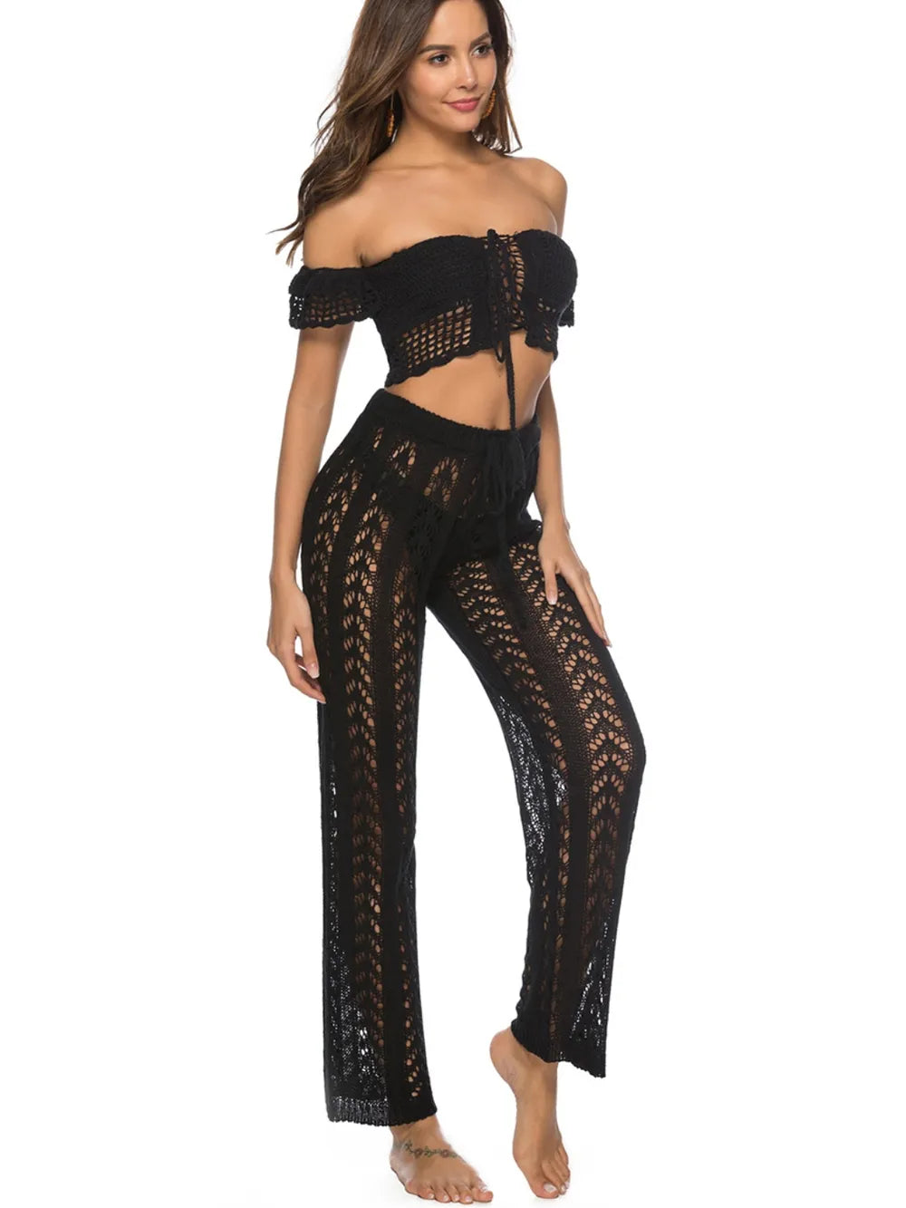 Cutout Drawstring High Waist Swim Pants - Premium Bottoms from Trendsi - Just $25! Shop now at Handbags Specialist Headquarter
