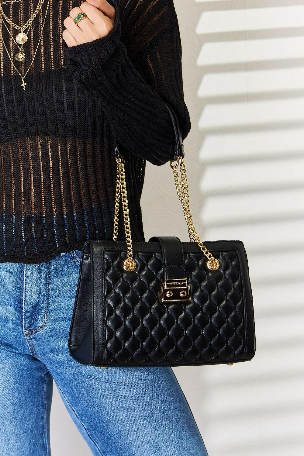 David Jones Quilted PU Leather Handbag.