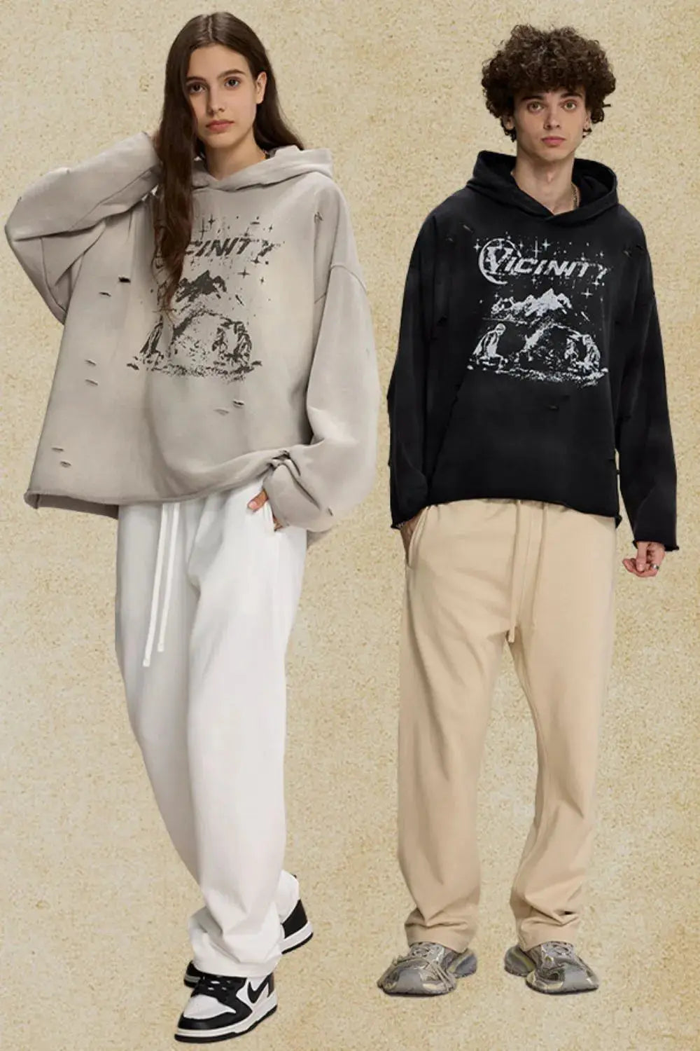 Men's Distressed Graphic Long Sleeve Hoodie.