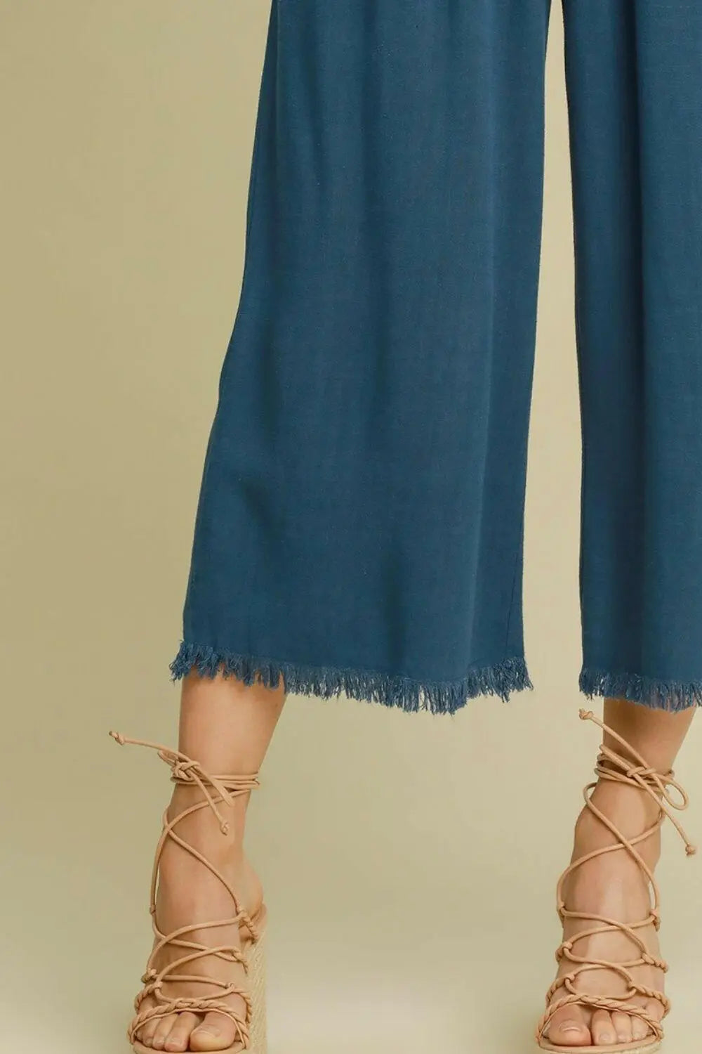 Umgee Full Size Linen Blend Elastic Waistband Wide Leg Pants Plus Size.