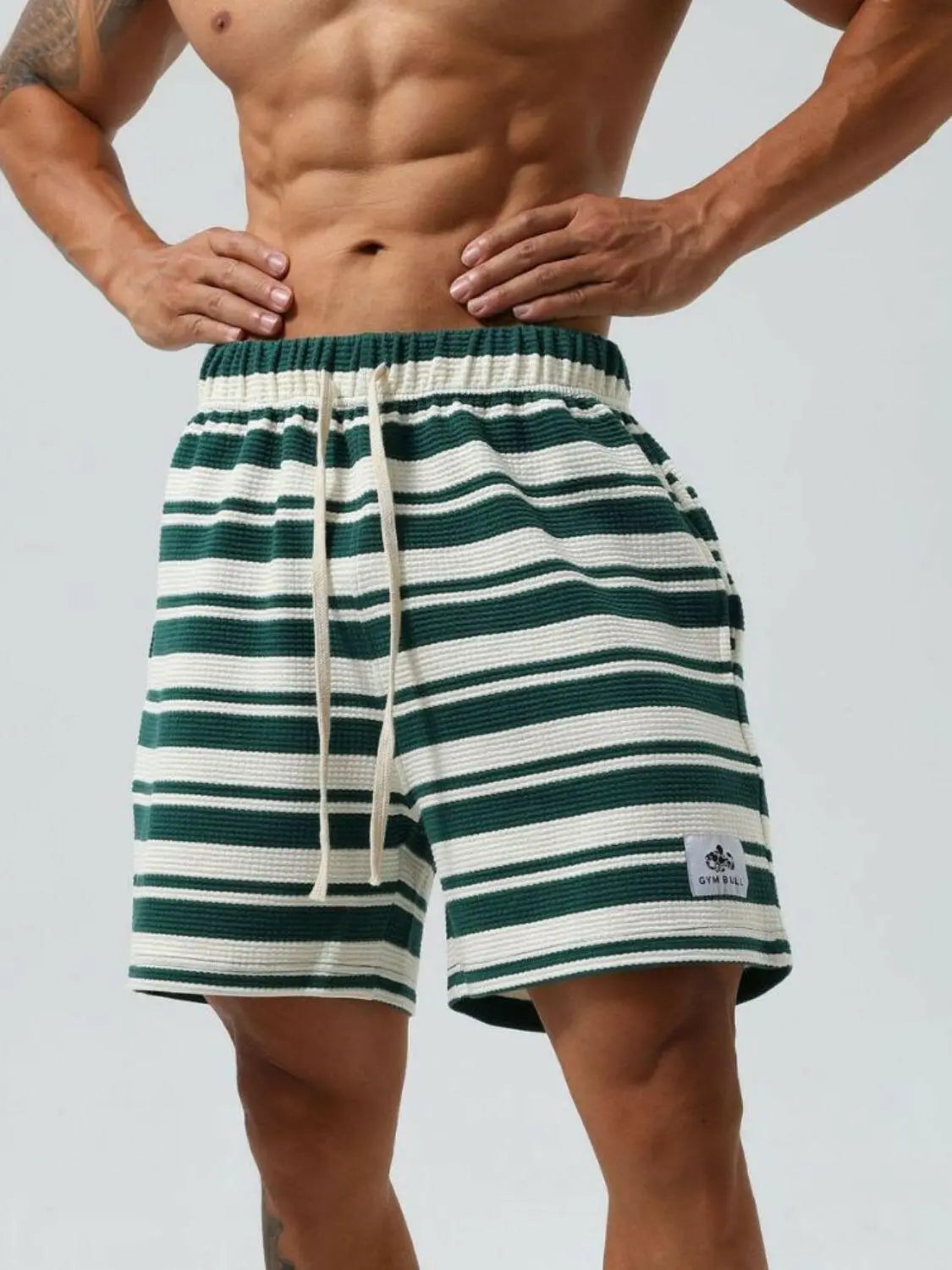 Men's Plus Size Drawstring Striped Shorts.