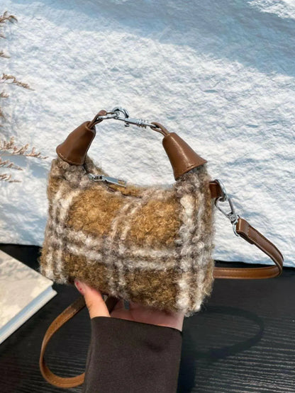 Fuzzy Polyester Mini Handbag with Zipper.